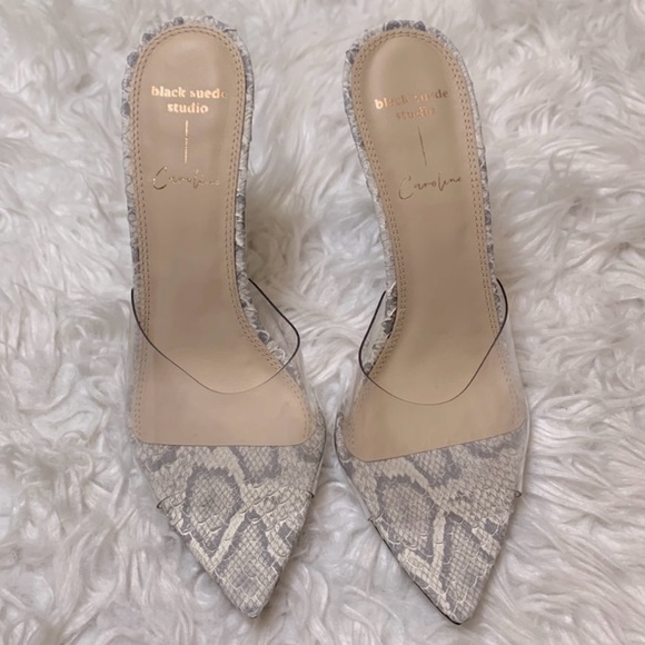 BLACK SUEDE STUDIO Bella Sandalin coconut phyton/clear PVC vamp size 37.5 - Picture 1 of 5